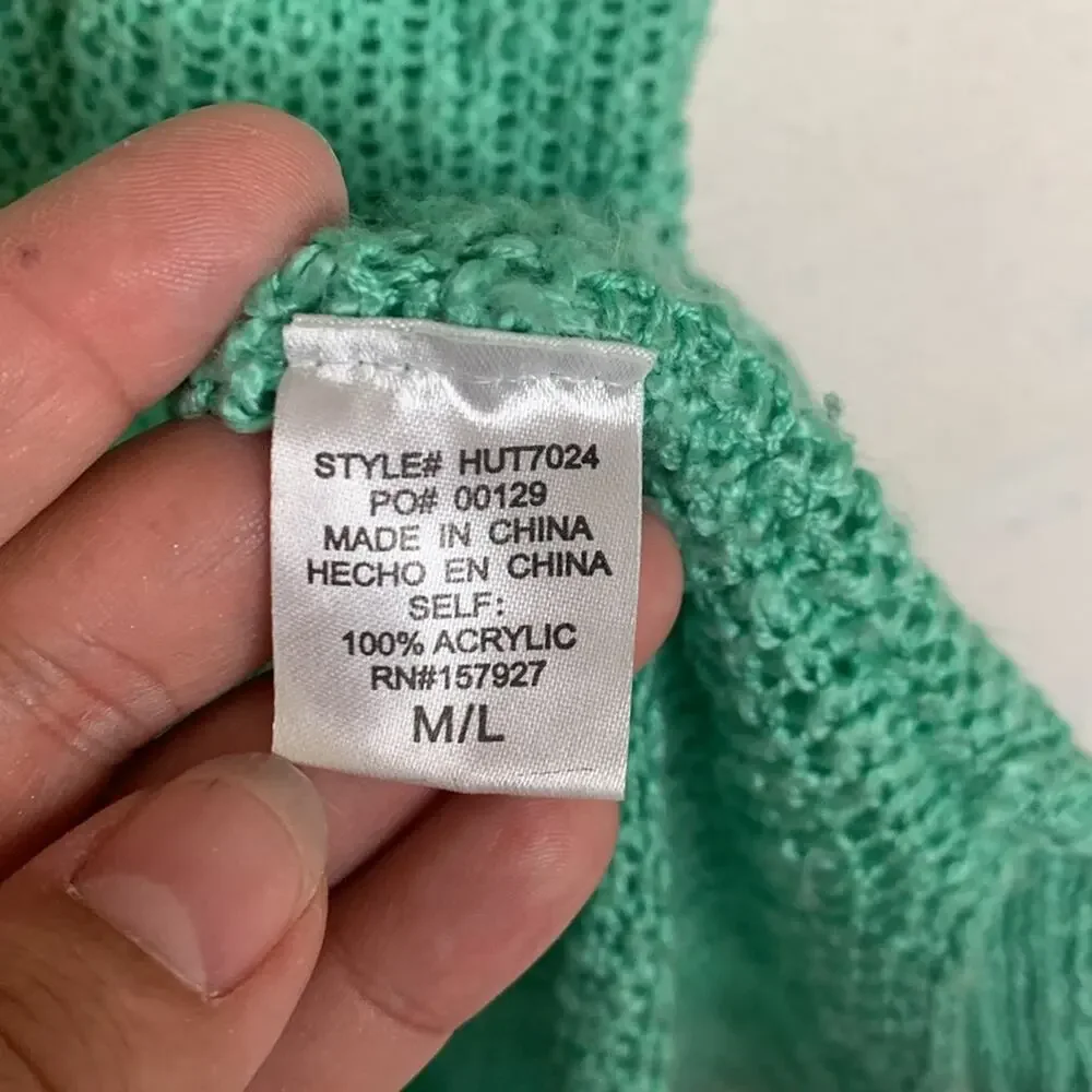 hyped unicorn womens medium large knit green sweater pullover inside out crochet